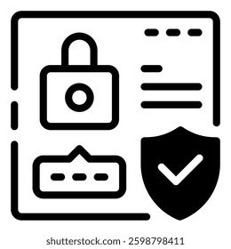 Data Security Icon: Illustrates the essential concept of data protection, featuring a padlock, password, and a shield with a checkmark. Password protection icon