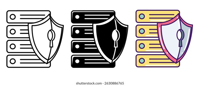 Data Security icon represented by storage, shield Line, Filled, Color style.