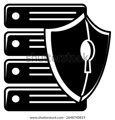 Data Security icon represented by storage, shield Black Filled style.