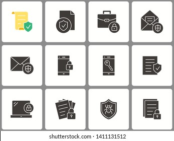 Data security icon set. Black vector illustrations isolated on white. Simple pictograms for graphic and web design.