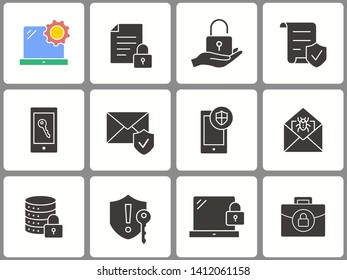 Data security icon set. Black vector illustrations isolated on white. Simple pictograms for graphic and web design.