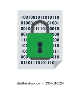Data Security Icon. Sheet With Binary Code And Lock. Flat color design. Data series. Vector illustration.