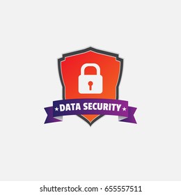 Data Security Icon with shield background vector illustration, Colorful badge and emblem design for protection. 