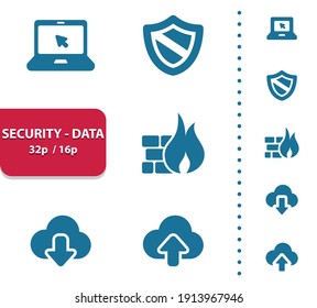 Data Security Icons. Professional, pixel perfect icons, EPS 10 format, optimized for 32p and 16p