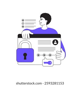 Data security illustration with a woman, vector