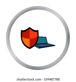 Data security of laptop icon in cartoon style isolated on white background. Hackers and hacking symbol stock vector illustration.