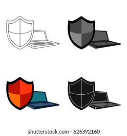 Data security of laptop icon in cartoon style isolated on white background. Hackers and hacking symbol stock vector illustration.