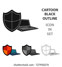 Data security of laptop icon in cartoon style isolated on white background. Hackers and hacking symbol stock vector illustration.