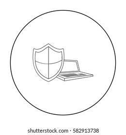 Data security of laptop icon in outline style isolated on white background. Hackers and hacking symbol stock vector illustration.