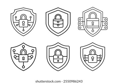 Diseño de contorno de Ilustración vectorial de iconos de arte de línea de seguridad de datos