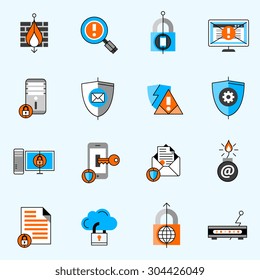 Data security line icons set with antivirus computer and mail flat isolated vector illustration 