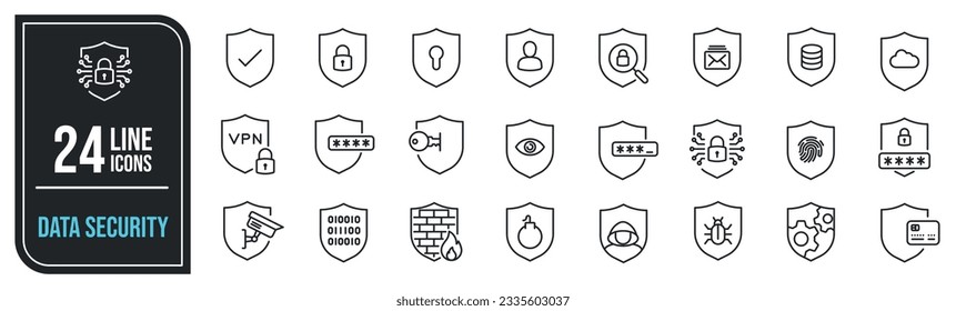 Data security minimal thin line icons. Related security, protection, encription, shield. Vector illustration.