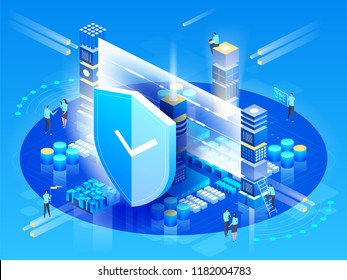 Data security. Network protection. Concept of Personal access. Digital data secure banner. Vector 3d isometric style