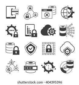 data security, network security, and server icons, data analytics icons