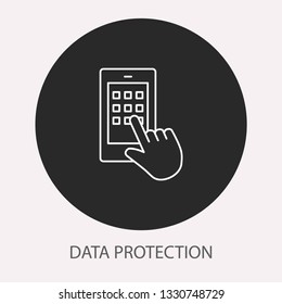 Data security - outline vector icon. Illustration isolated. Line pictogram for design, infographic and website. Round button.