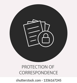 Data security - outline vector icon. Illustration isolated. Line pictogram for design, infographic and website. Round button.