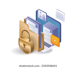 Data security padlock lock isometric illustration