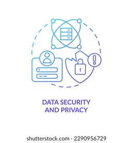 Das Symbol für Datensicherheit und Datenschutz mit blauem Farbverlauf-Konzept. Informationsschutz. Datalogy fordert abstrakte Idee dünne Linie Illustration. Einzeln Umrisszeichnung. Myriad Pro-Fett-Schriftart verwendet