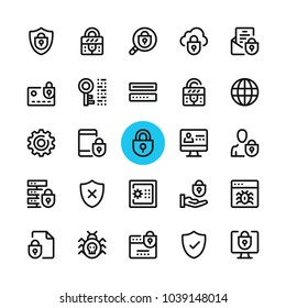 Data security, privacy, computer protection line icons set. Modern graphic design concepts, simple outline elements collection. 32x32 px. Pixel perfect. Vector line icons