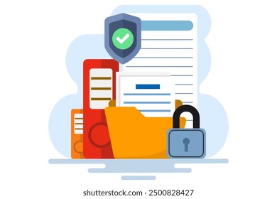 Data security and privacy concept. File protection. Safe confidential information. Document data secures locked secret access. privacy protection, personal secret digital electronic lock. vector.