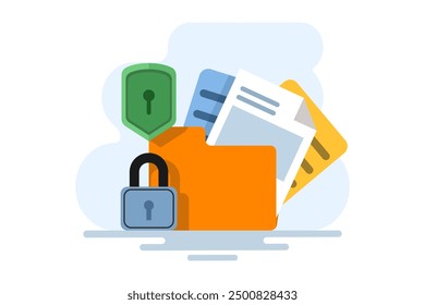 Data security and privacy concept. File protection. Safe confidential information. Document data secures locked secret access. privacy protection, personal secret digital electronic lock. vector.