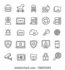 Data Security related icons: thin vector icon set, black and white kit