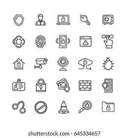 Data Security and Safe Icon Black Thin Line Set for Web and App Isolated on White Background. Vector illustration