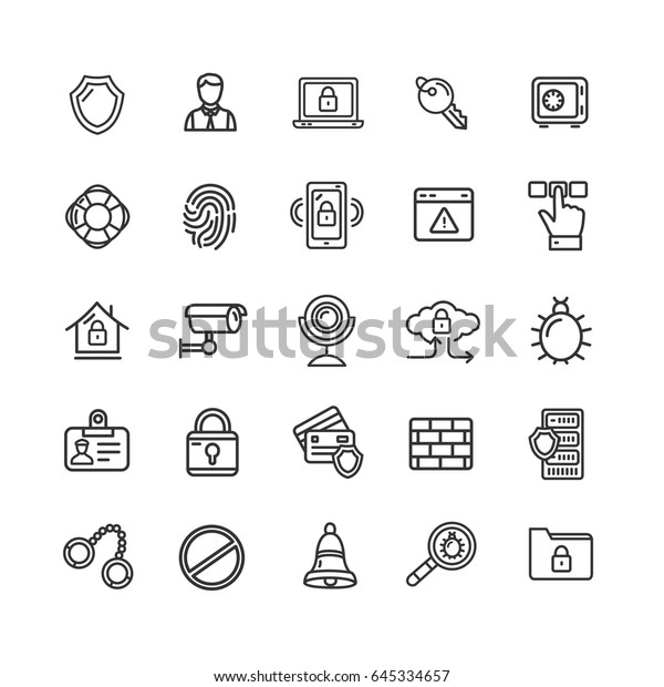 Data Security\
and Safe Icon Black Thin Line Set for Web and App Isolated on White\
Background. Vector\
illustration