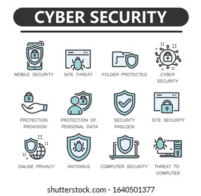 Data security set vector lines icons. Includes such icons as and more. Outline symbols collection. Premium quality. Vector thin line icons set
