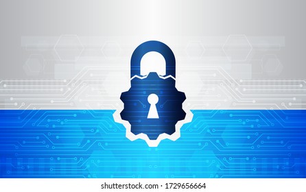 Data security system, information or network protection. Cyber security and data protection. Padlock icon, future technology for verification. Abstract circuit board on the blue and grey background. 