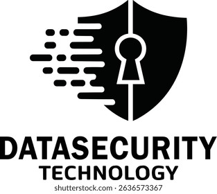 Data security technology shield with keyhole symbol represents protection and digital safety
