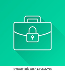 Data security vector icon with long shadow. White illustration isolated on blue background for graphic and web design.