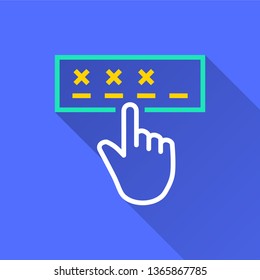 Data security vector icon with long shadow. Simple illustration isolated on blue background for graphic and web design.