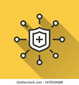 Data security vector icon with long shadow. Simple illustration isolated on yellow background for graphic and web design.