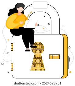 Data security vector illustration. The concept data security is compass guiding business through digital realm Safeguarding data is like creating fortress around heart business information