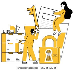 Data security vector illustration. Confidence in business dealings thrives in shadow robust data protection The concept data security is compass guiding business through digital realm