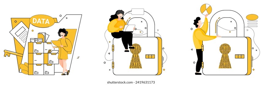 Data security vector illustration. Confidentiality blooms in environment fortified by meticulous data security Data security is insurance keeps trust currency intact In realm technology business