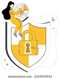 Data security vector illustration. The database is fortress, where data protection acts as guardian Confidence in business thrives when data security is top priority Safeguarding information