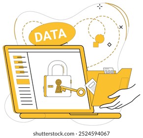 Data security vector illustration. The fortress data security protects core business confidentiality Trust in business transactions is result meticulous data protection The concept data security