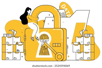 Data security vector illustration. The fortress data security shields against perils cyberspace Protecting data is synonymous with securing heart business operations Confidentiality blooms