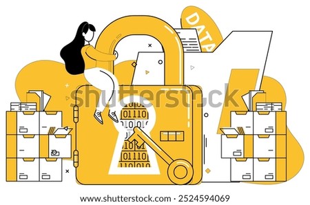 Data security vector illustration. The fortress data security shields against perils cyberspace Protecting data is synonymous with securing heart business operations Confidentiality blooms