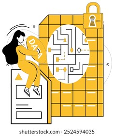 Data security vector illustration. Data protection is insurance policy against uncertainties cyberspace The concept data security is embedded in foundation technology Business success relies on solid