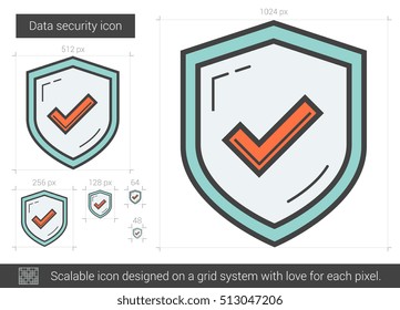 Data security vector line icon isolated on white background. Data security line icon for infographic, website or app. Scalable icon designed on a grid system.