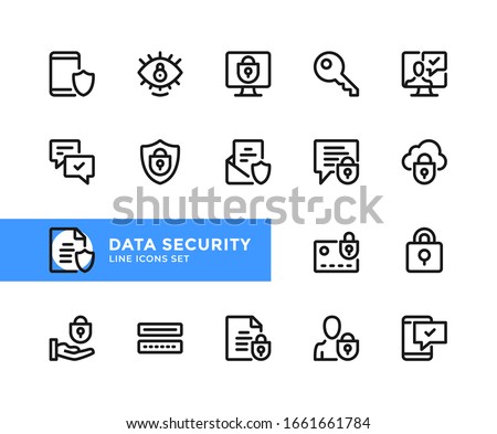 Data security vector line icons. Simple set of outline symbols, graphic design elements.