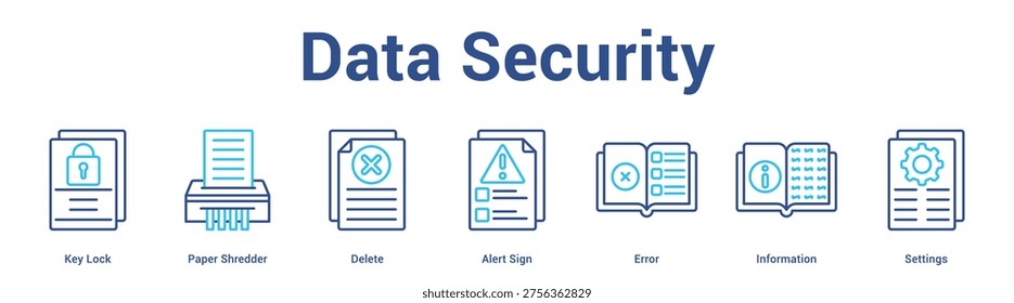 Data Security web banner icon set vector illustration concept for business with icon of Key Lock, Paper Shredder, Delete, Alert Sign, Err.