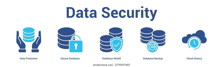 Data Security web banner icon set vector illustration concept for business with icon of Data Protection, Secure Database, Database Shield, Database Back.