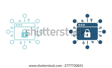 Data security and web browser protection concept with padlock symbol and network nodes for cybersecurity and encrypted information safety vector illustration