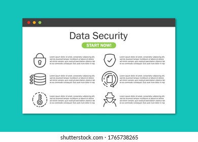 Data security website in browser window in a flat design