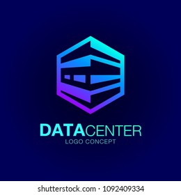 Data Server Center Logo. Hosting Company Icon. Abstract Geometric Technology Cryptocurrency Sign. Vector Illustration