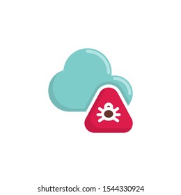 Data server cloud with virus bug flat icon, vector sign, Virus cloud colorful pictogram isolated on white. Symbol, logo illustration. Flat style design